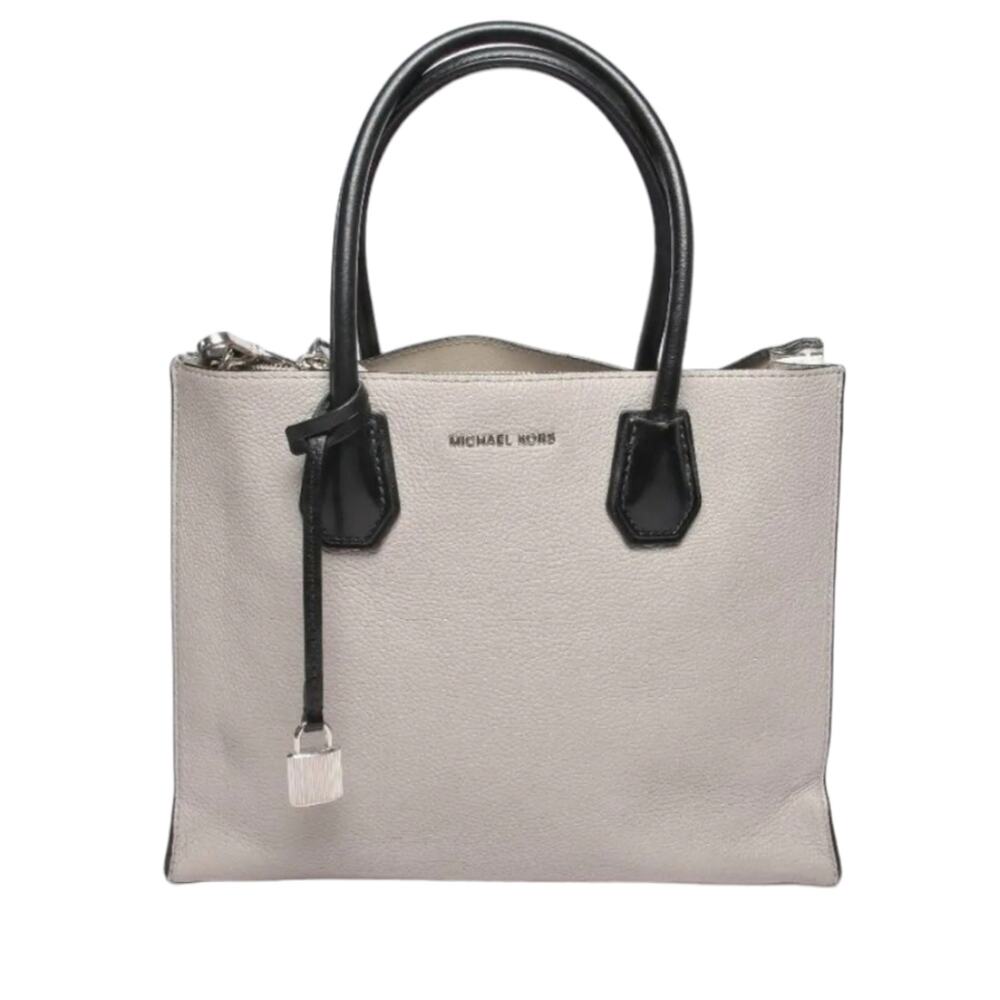 Michael Kors Mercer Large Grey Pebbled Leather Tote Crossbody Satchel - Picture 1 of 16
